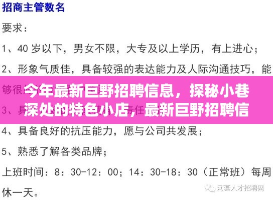 最新巨野招聘信息大揭秘，探秘小巷深處的特色小店！