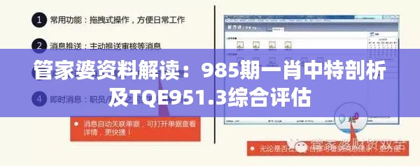 管家婆資料解讀：985期一肖中特剖析及TQE951.3綜合評估