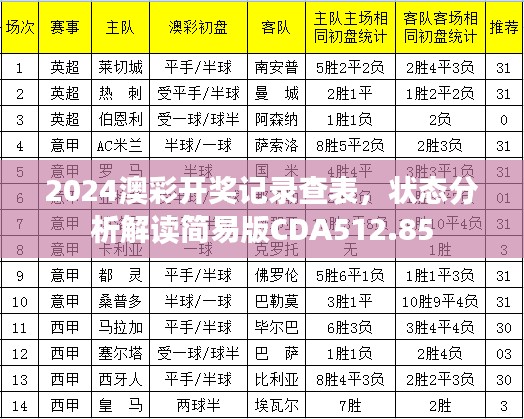 2024澳彩開獎記錄查表，狀態(tài)分析解讀簡易版CDA512.85