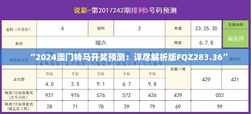 “2024澳門特馬開獎(jiǎng)?lì)A(yù)測：詳盡解析版FQZ283.36”