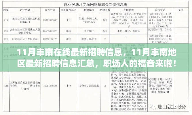 11月豐南在線最新招聘信息匯總，職場人的福音