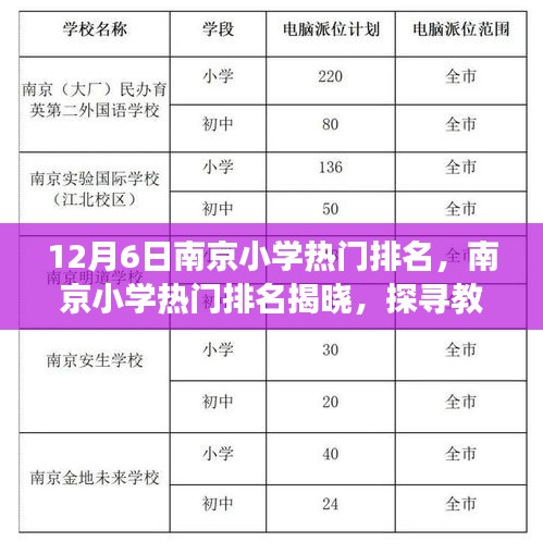 南京小學(xué)熱門排名揭曉，探尋教育璀璨明珠（最新12月6日版）