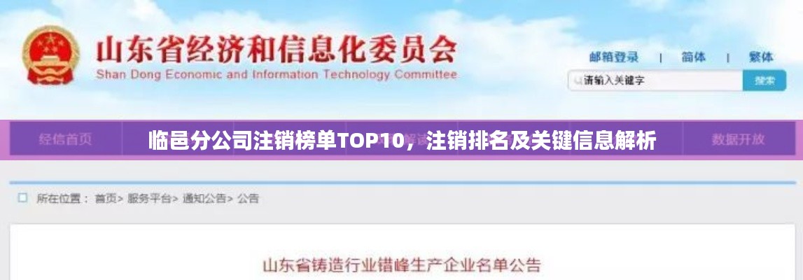 臨邑分公司注銷榜單TOP10，注銷排名及關鍵信息解析