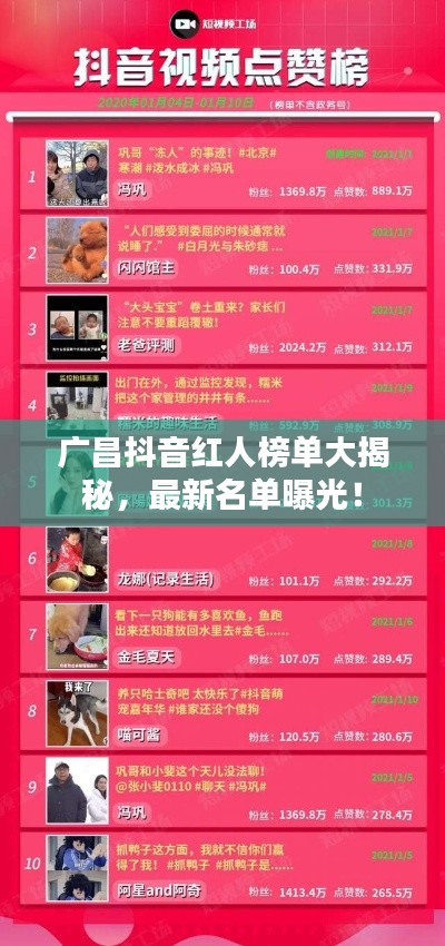 廣昌抖音紅人榜單大揭秘，最新名單曝光！